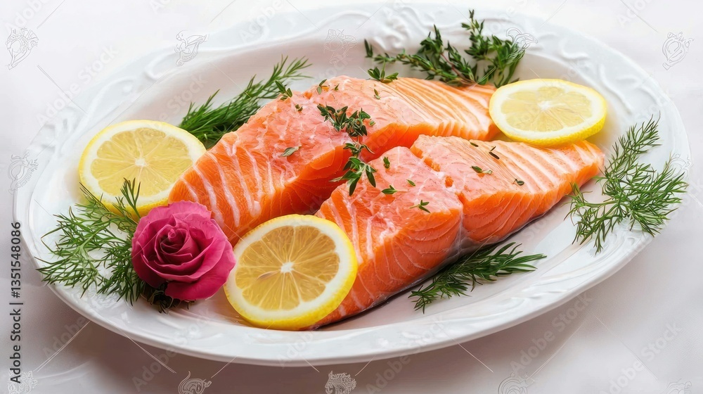 Grilled salmon with lemon slices and herbs Grilled salmon with lemon slices and herbs