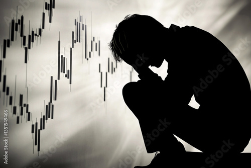 A worried man experiencing financial distress during an economic recession, symbolizing global crisis and market collapse