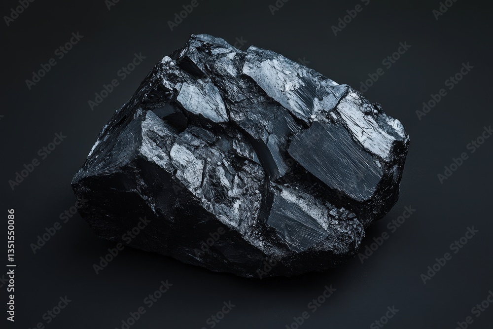 A large piece of black rock set against a dark backdrop A large piece of black rock set against a dark backdrop