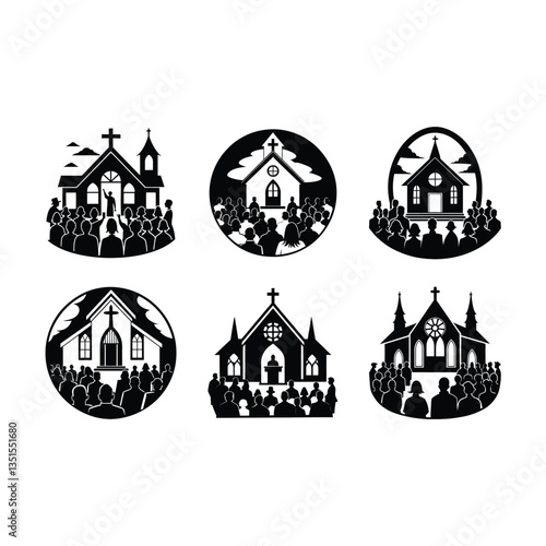  Church Service Silhouette Vector Illustration