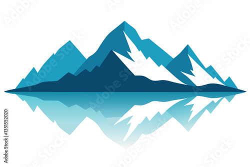 Blue Mountain Peaks with Snow, Peaks Reflection, Alpine Landscape, Minimalist Style