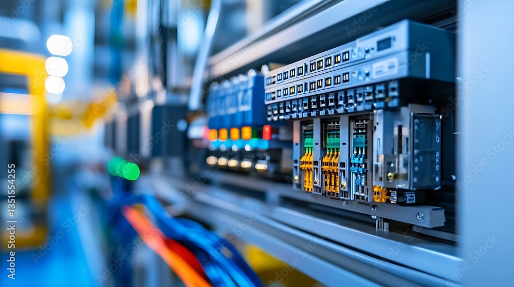 Industrial Automation System Close-up: Advanced Technology in Manufacturing