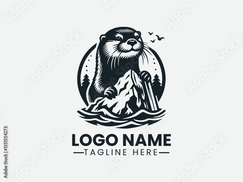 otter portrait within oval frame. Wildlife emblem logo