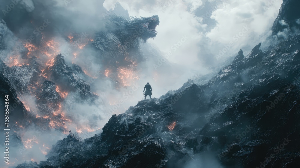 Fototapeta premium a close up of a dragon attacking a man with a sword