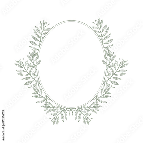 Floral Frame border classic vintage style hand drawn vector illustration. Round oval frame for invitations, wedding decor, menu, monogram, paper, print. Floral elegant background template for design