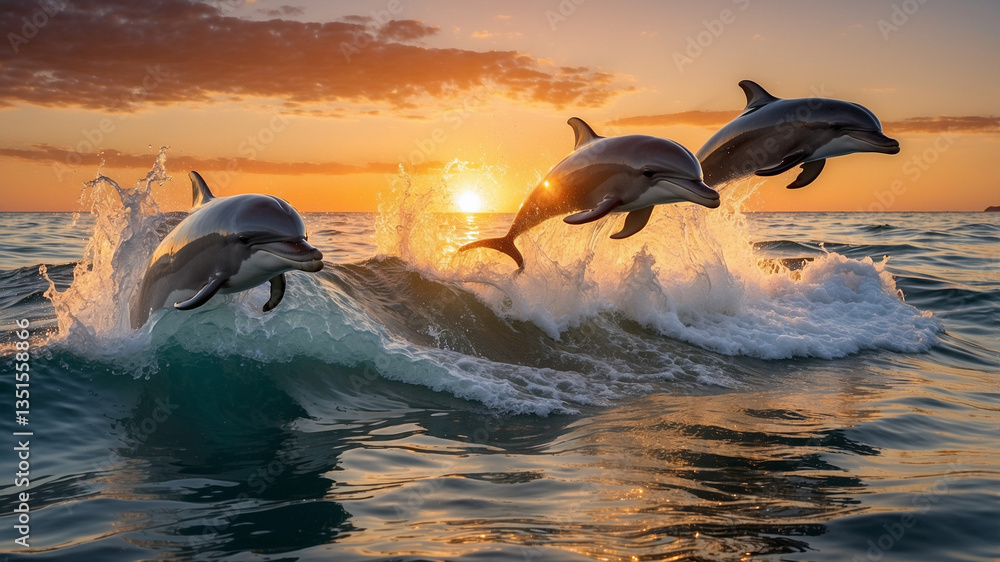 Fototapeta premium dolphin jumping at sunset