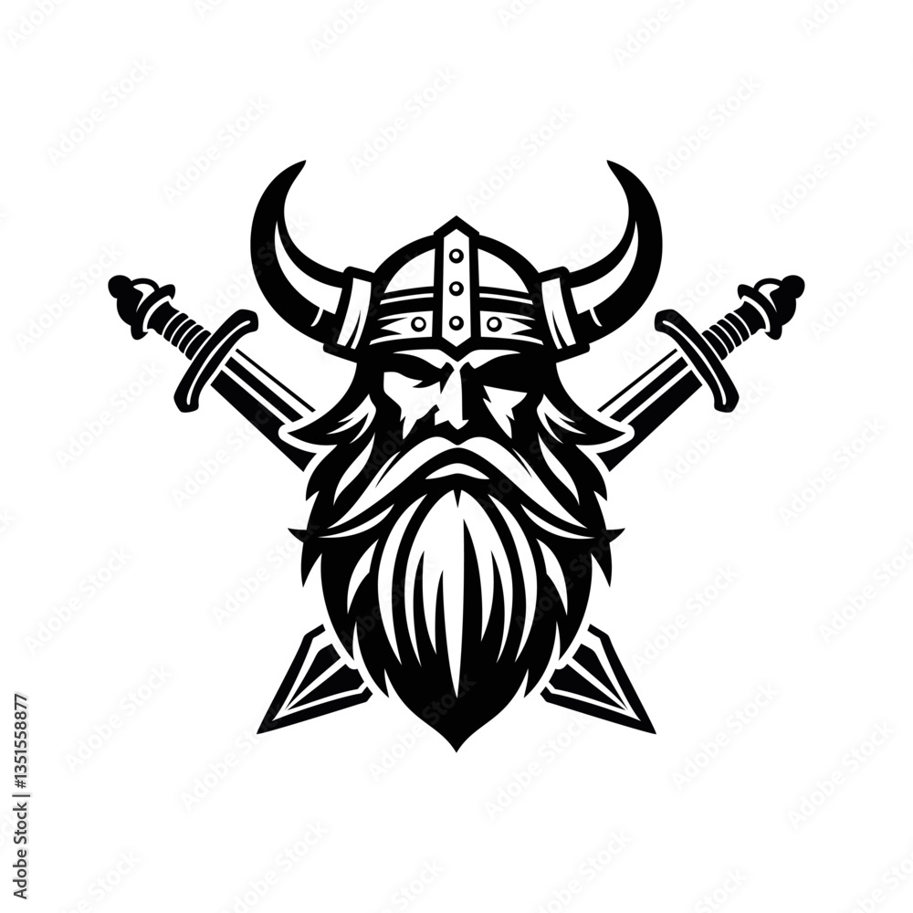 Obraz premium Viking head logo vector illustration template. Simple hand drawing icon