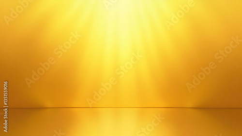 A golden backdrop with radiant yellow glow and smooth reflective surface creates a minimalist, clean aesthetic with warm light rays and a vibrant sunburst effect.
