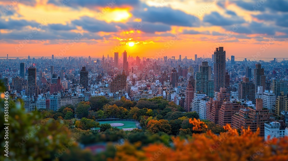 Obraz premium Sunset over New York City skyline with Central Park view