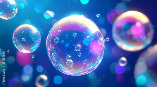 Wallpaper Mural Floating Bubbles with Colorful Reflections on Dark Background Torontodigital.ca