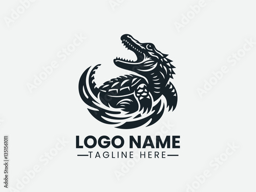 crocodile silhouette in dynamic pose. Wildlife predator logo concept