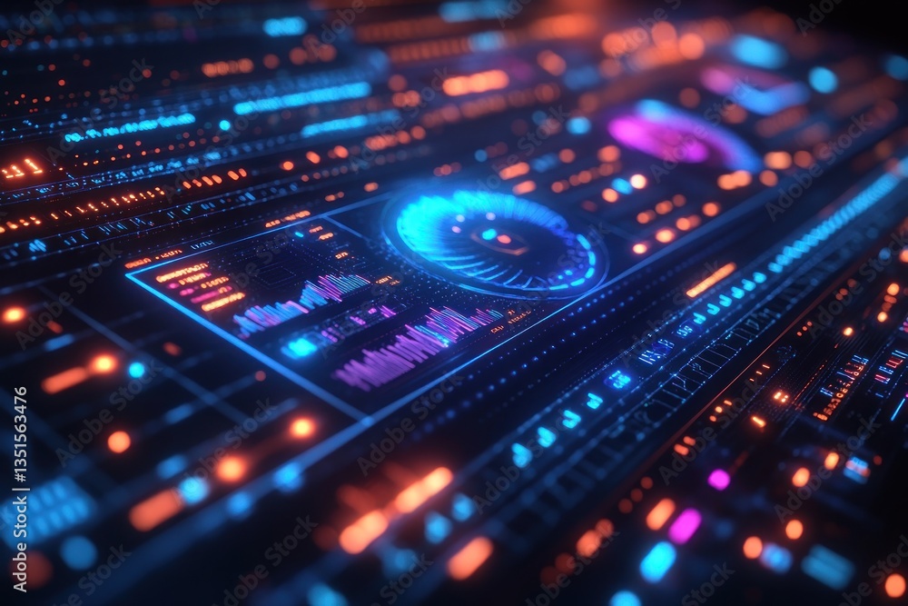 Futuristic digital interface displaying data analysis on a control panel Futuristic digital interface displaying data analysis on a control panel