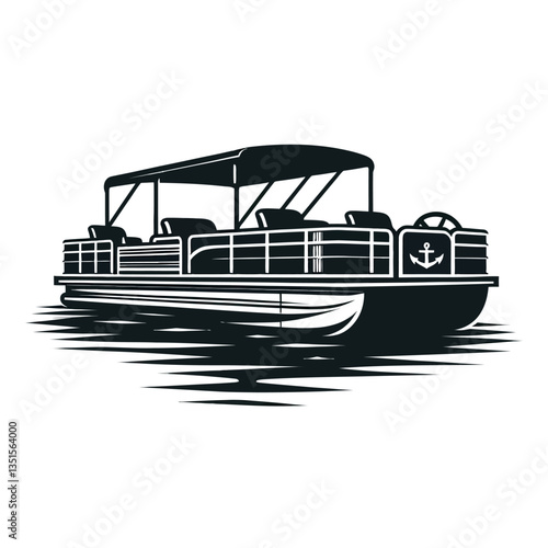 Pontoon boat  logo silhouette black color isolated white background 