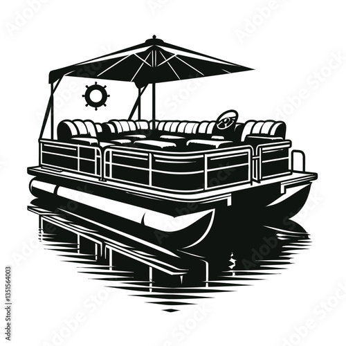 Pontoon boat  logo silhouette black color isolated white background