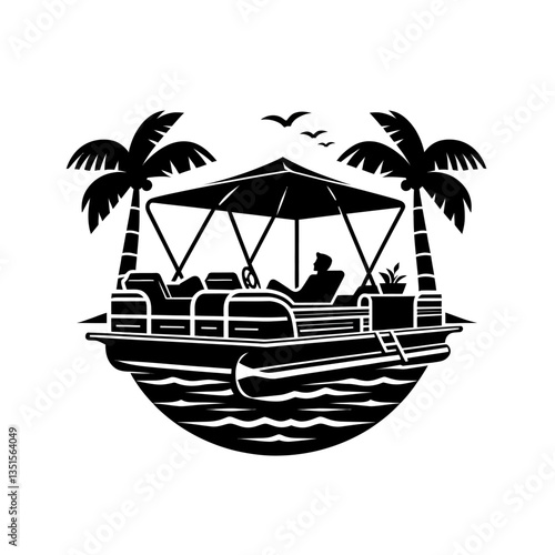 Pontoon boat  logo silhouette black color isolated white background