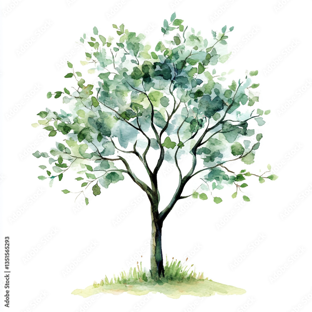 Watercolor tree clipart, white background. Watercolor tree clipart, white background.