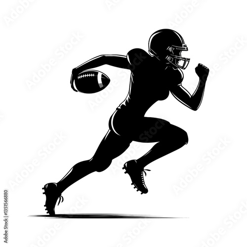 Running american football player  silhouette black color vector white background 