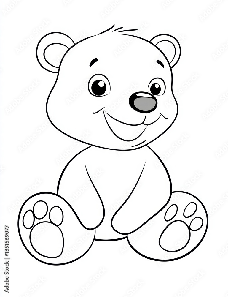 Fototapeta premium Cute Smiling Bear Cub Illustration: A charming black and white illustration depicts a cheerful bear cub with a wide smile, capturing the essence of innocence, joy, and the simple pleasures of life.