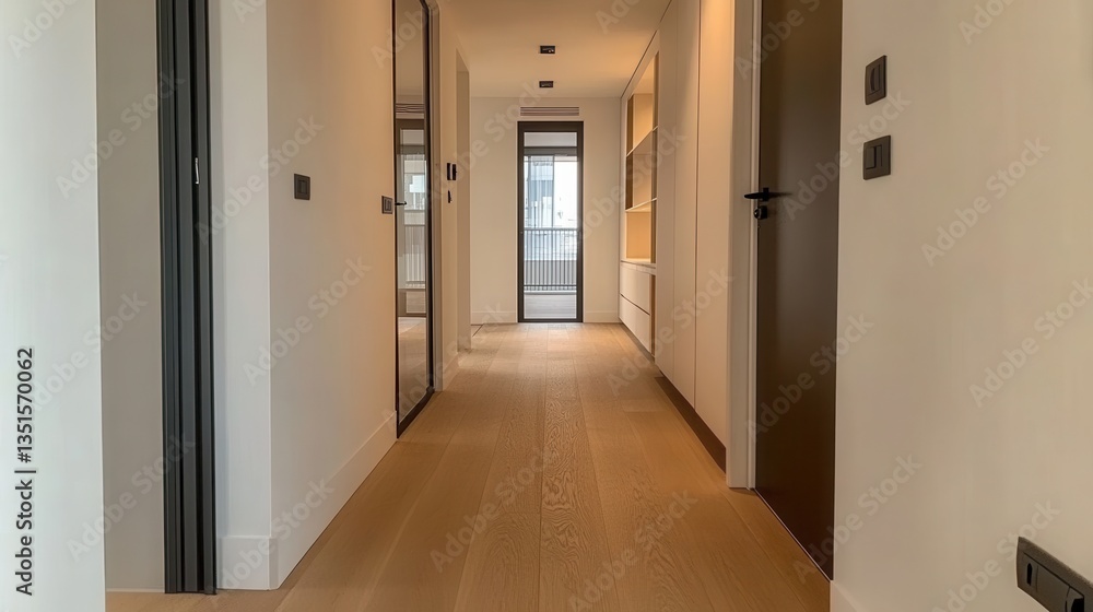 Modern hallway with light wood floors and minimalist design Modern hallway with light wood floors and minimalist design