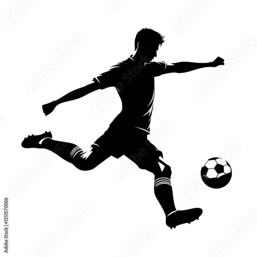Silhouette soccer player quick shooting a ball  silhouette black color vector white background 