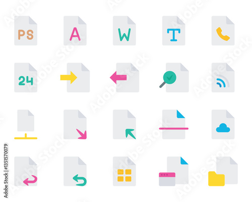 Flat color icons set for Files, documents.