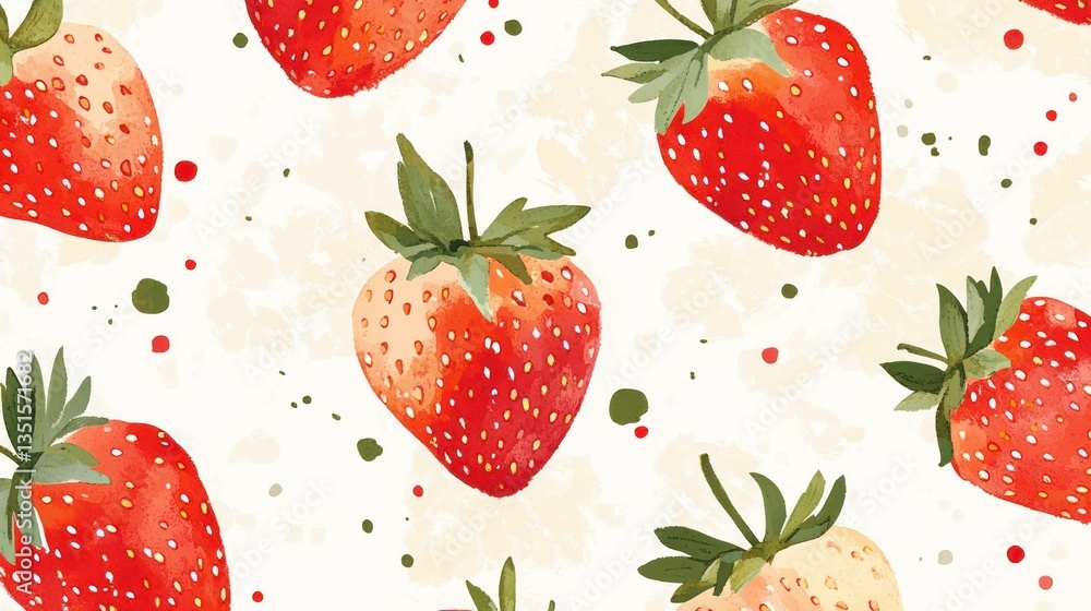 Watercolor Strawberry Pattern on Cream Background (5) Watercolor Strawberry Pattern on Cream Background (5)