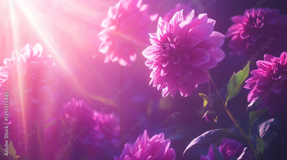 Vibrant pink dahlias basking in sunlight with a dreamy background of soft bokeh effects Vibrant pink dahlias basking in sunlight with a dreamy background of soft bokeh effects