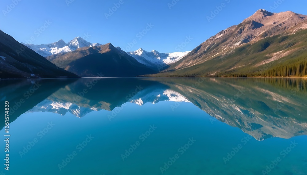 Obraz premium Majestic mountains reflect in the still waters of the lake