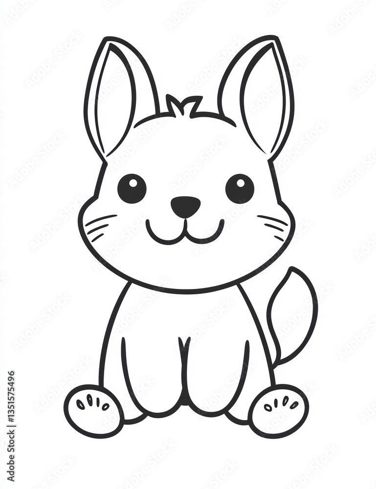 Cute Bunny Illustration: A whimsical illustration of a fluffy bunny with large ears and a heartwarming smile. Perfect for coloring pages, kids' crafts, and adding a touch of charm to your designs. Cute Bunny Illustration: A whimsical illustration of a fluffy bunny with large ears and a heartwarming smile. Perfect for coloring pages, kids' crafts, and adding a touch of charm to your designs.
