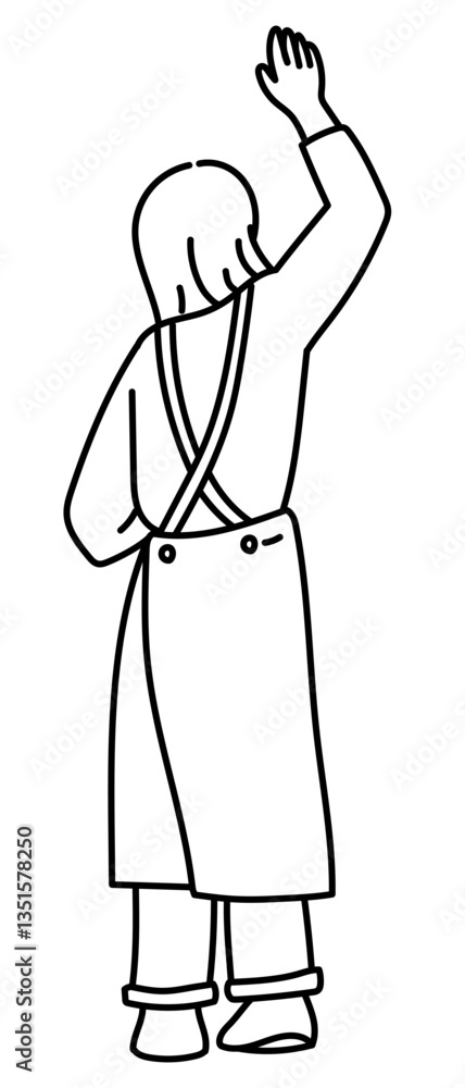 高い場所の物を取る女性の線画ベクターイラスト 高い場所の物を取る女性の線画ベクターイラスト