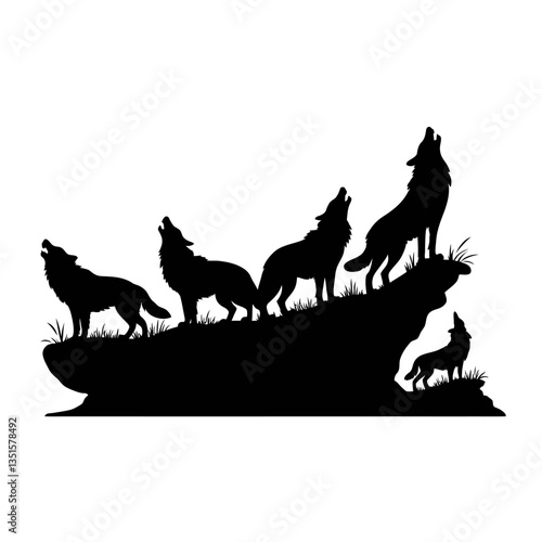 Wolves pack howling silhouettes 