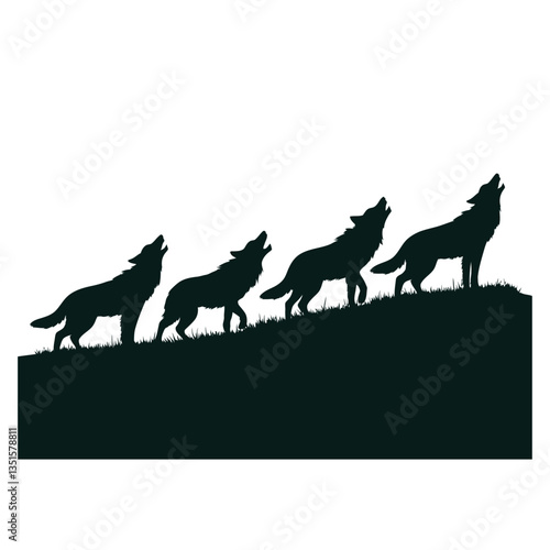 Wolves pack howling silhouettes 