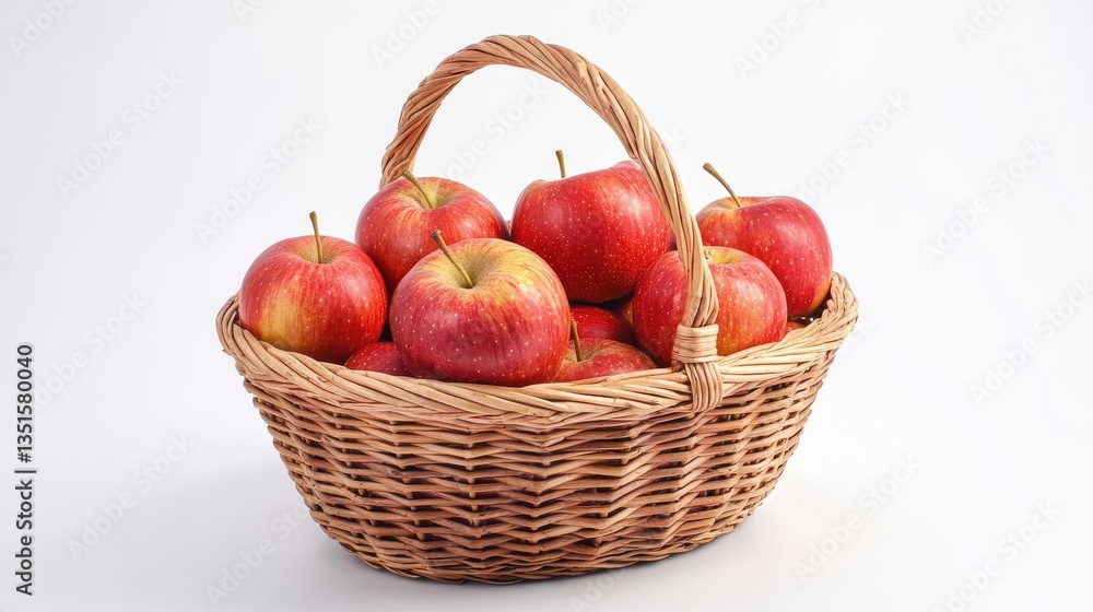 Fresh Red Apples in a Wicker Basket on a White Background for Healthy Food Concepts and Seasonal Themes Fresh Red Apples in a Wicker Basket on a White Background for Healthy Food Concepts and Seasonal Themes