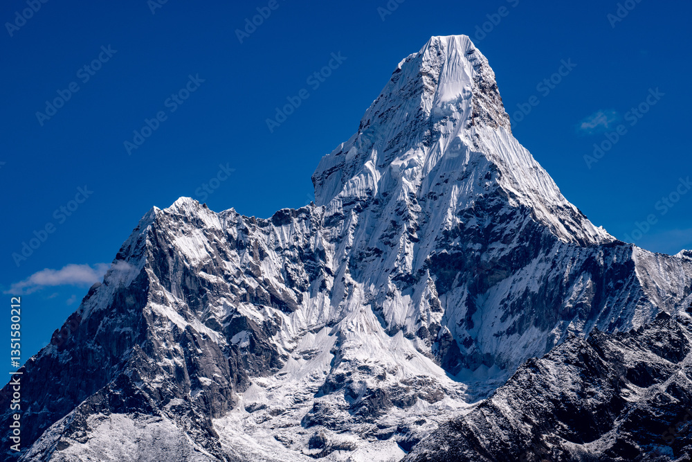 Obraz premium Ama Dablam, Nepal, on the way to the Everst Base Camp, EBC trekking, Epic Mountain, Mount Ama Dablam, Khumbu valley, Himalaya, main peak of Ama Dablam is 6,812 m