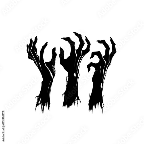 Zombie hands silhouette creepy crooked black color  isolated white background 