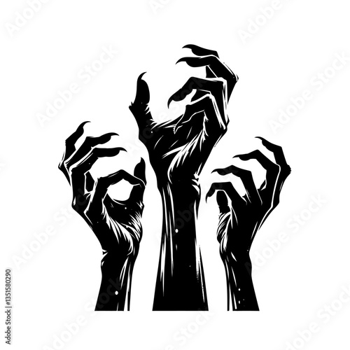 Zombie hands silhouette creepy crooked black color  isolated white background 