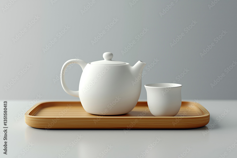 Modern artisanal ceramic teapot with matte finish, placed on a wooden tray with soft natural light. Modern artisanal ceramic teapot with matte finish, placed on a wooden tray with soft natural light.