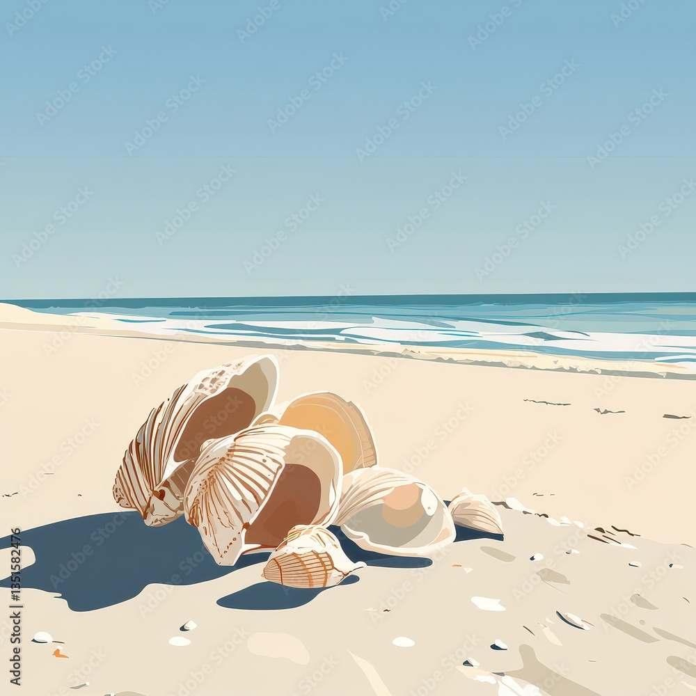 A beautiful array of seashells scattered across the sandy beach A beautiful array of seashells scattered across the sandy beach