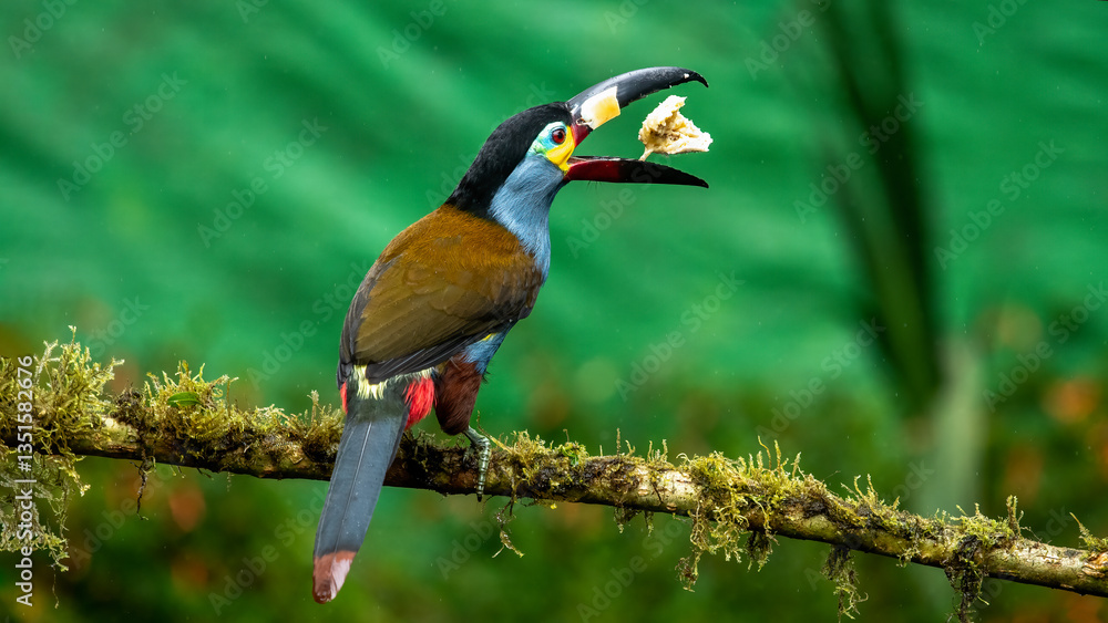 The mountain plate-billed toucan is native to the western slopes of Ecuador and extreme southern Colombia, and inhabits the high-altitude moist montane forests of the Andes.