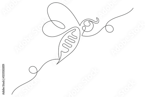 Continuous one line art of honey bee fliying of isolated outline vector icon
