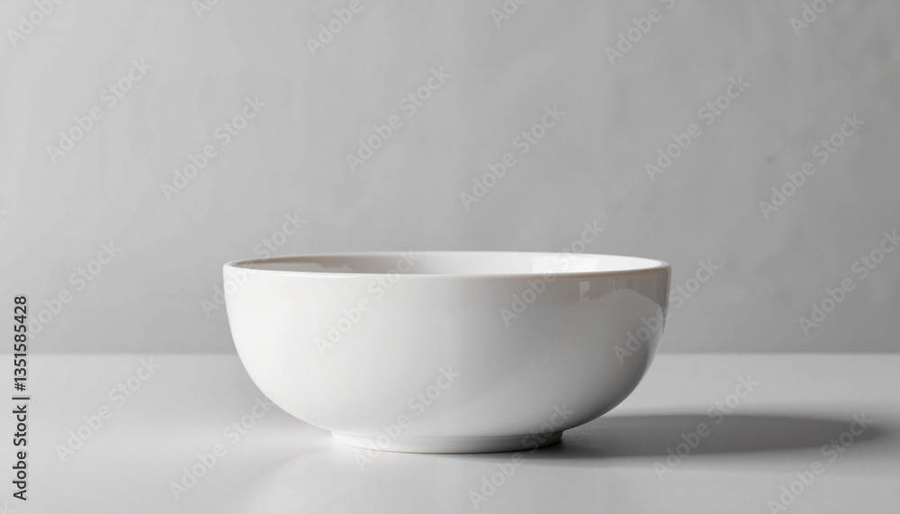 Minimalist white porcelain bowl on gray table, elegant simplicity Minimalist white porcelain bowl on gray table, elegant simplicity