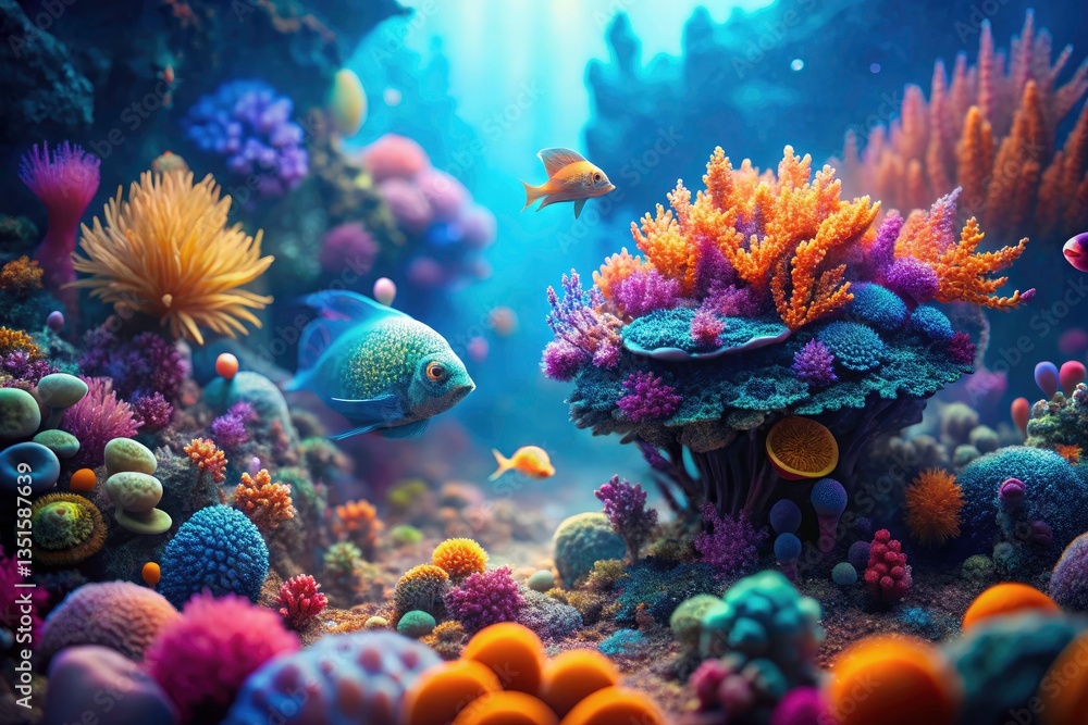 Fototapeta premium Mystical Underwater Macro: Vibrant Coral Reef, Tilt-Shift Photography, Serene Ocean Scene