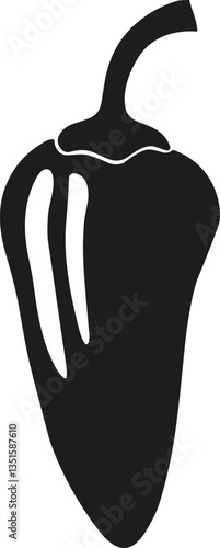 Black Silhouette Chili Pepper Vector - Spicy Hot Pepper Illustration for Food and Culinary Designs