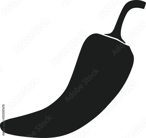 Black Silhouette Chili Pepper Vector - Spicy Pepper Icon for Food and Culinary Graphics