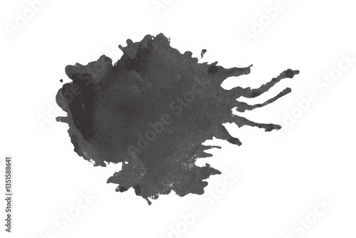 Abstract black watercolor painting on transparent background. This is a watercolor splash painting, hand drawn