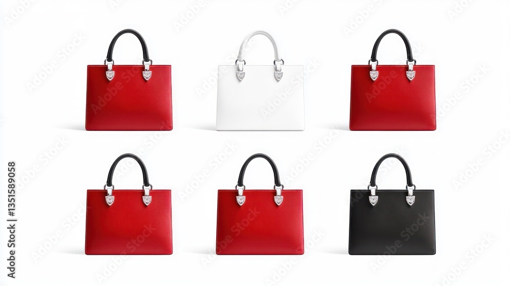 Elegant Collection of Six Designer Handbags in Red, White, and Black Elegant Collection of Six Designer Handbags in Red, White, and Black