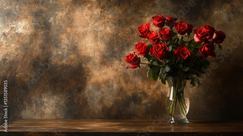 Wallpaper Mural Romantic Red Roses in a Glass Vase Against a Rustic Background Torontodigital.ca