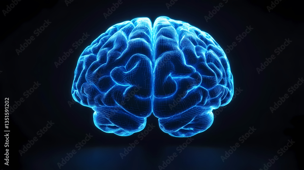 3D Render of Blue Brain Model on Black Background 3D Render of Blue Brain Model on Black Background