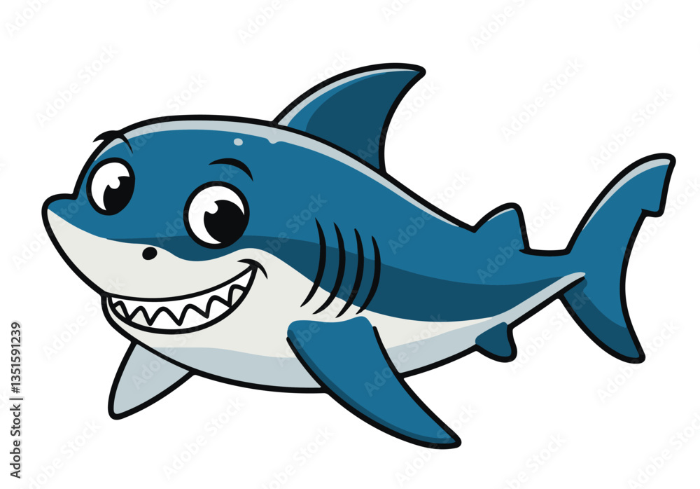 Cartoon vector illustration of a blue shark swimming in the ocean Cartoon vector illustration of a blue shark swimming in the ocean
