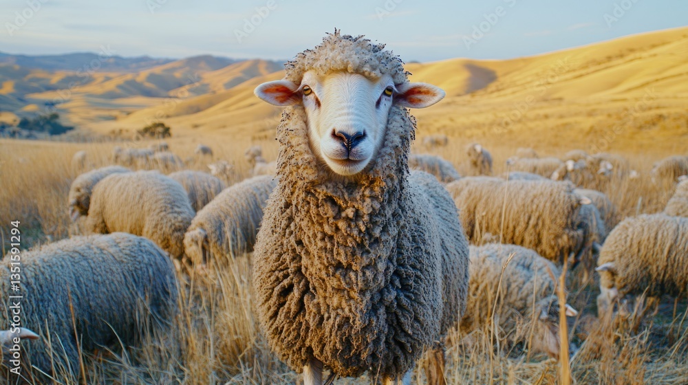 Fototapeta premium Majestic Sheep in Golden Meadow
